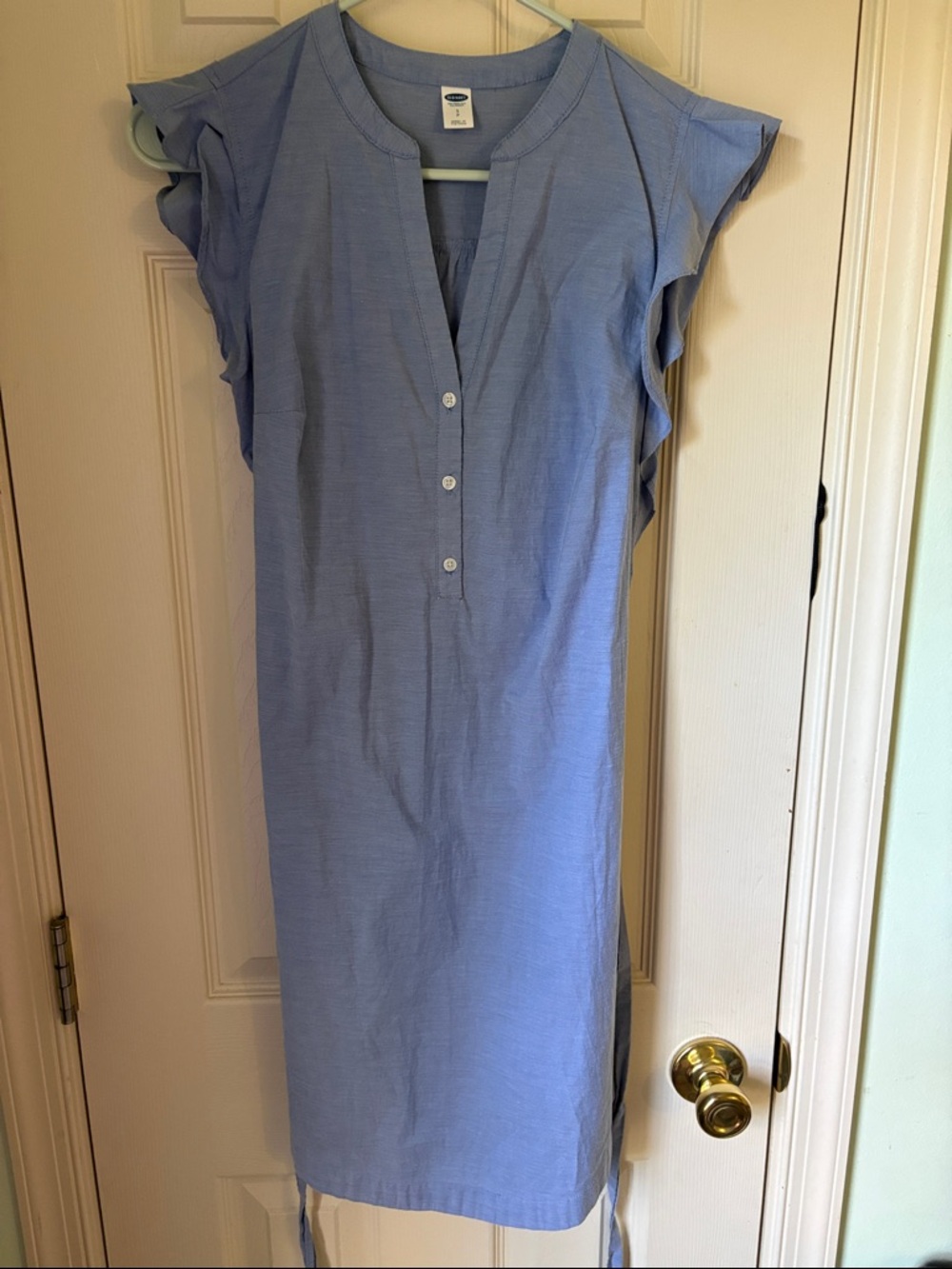Old Navy Light Blue Ruffle Sleeve Tie-Waist Mini Dress - Picture 5 of 5